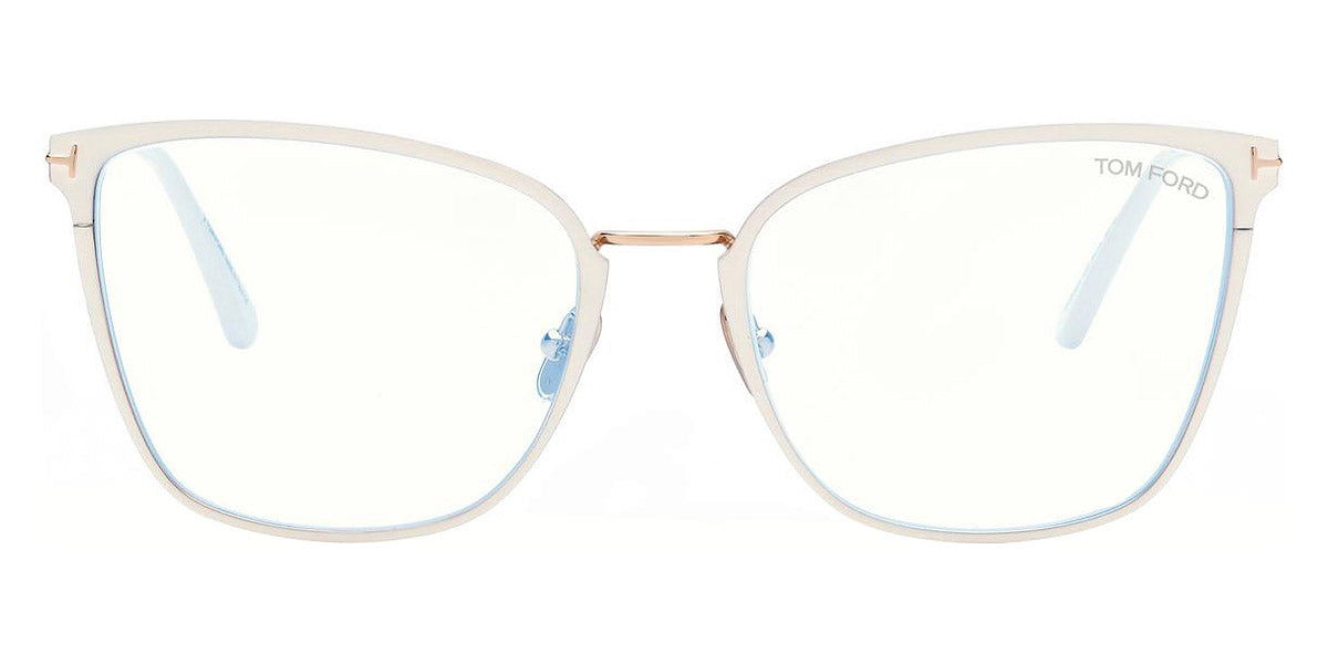 Tom Ford® FT5839-B FT5839-B 025 56 - 025 - Shiny Ivory, t" Logo / Blue Block Lenses" Eyeglasses