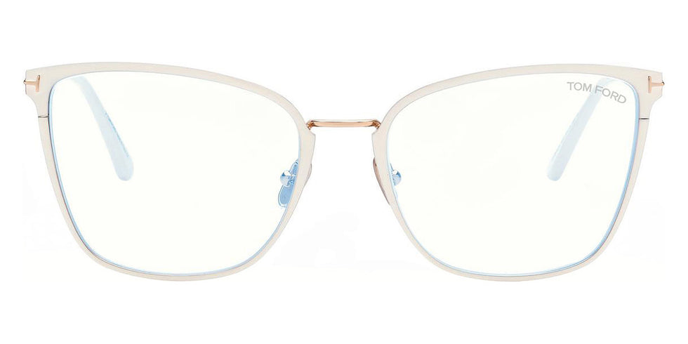 Tom Ford® FT5839-B FT5839-B 025 56 - 025 - Shiny Ivory, t" Logo / Blue Block Lenses" Eyeglasses