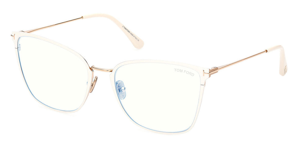 Tom Ford® FT5839-B FT5839-B 025 56 - 025 - Shiny Ivory, t" Logo / Blue Block Lenses" Eyeglasses