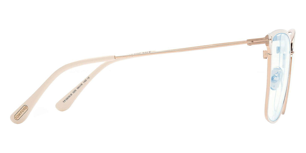 Tom Ford® FT5839-B FT5839-B 025 56 - 025 - Shiny Ivory, t" Logo / Blue Block Lenses" Eyeglasses