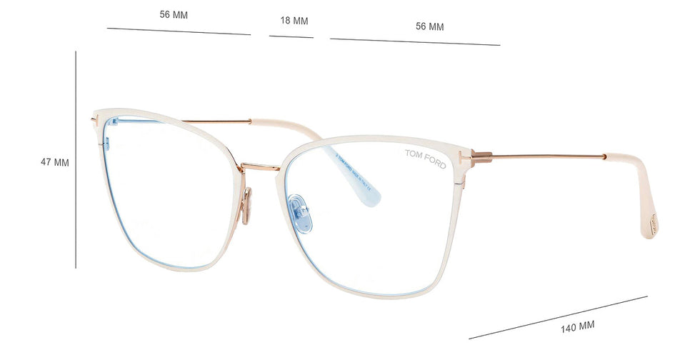 Tom Ford® FT5839-B FT5839-B 025 56 - 025 - Shiny Ivory, t" Logo / Blue Block Lenses" Eyeglasses