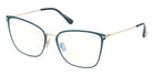 Tom Ford® FT5839-B FT5839-B 087 56 - 087 - Shiny Teal, t" Logo / Blue Block Lenses" Eyeglasses