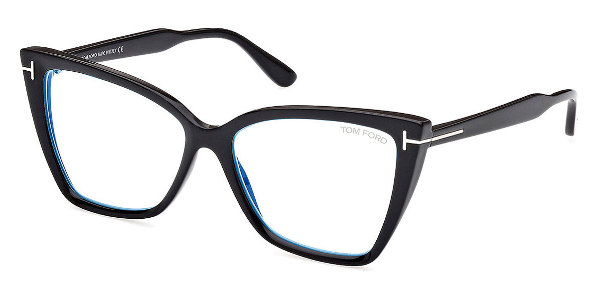 Tom Ford® FT5844-B FT5844-B 001 55 - 001 - Shiny Black, t" Logo / Blue Block Lenses" Eyeglasses