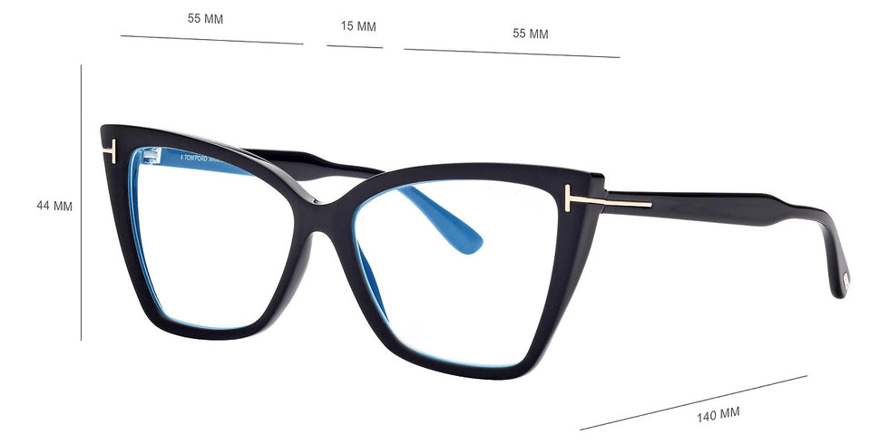 Tom Ford® FT5844-B FT5844-B 005 55 - 005 - Matte Black, t" Logo / Blue Block Lenses" Eyeglasses