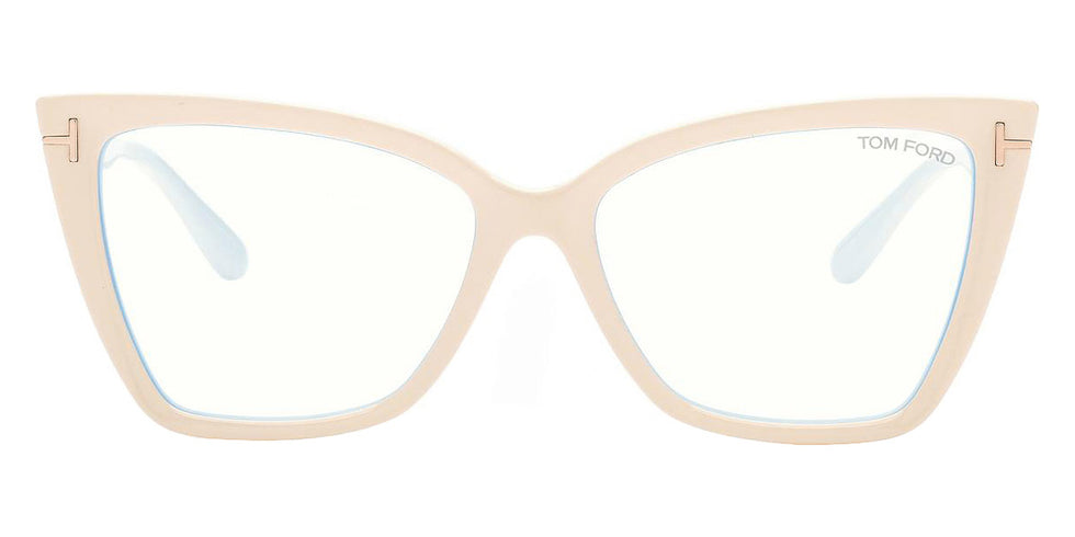 Tom Ford® FT5844-B FT5844-B 025 55 - 025 - Shiny Ivory, t" Logo / Blue Block Lenses" Eyeglasses