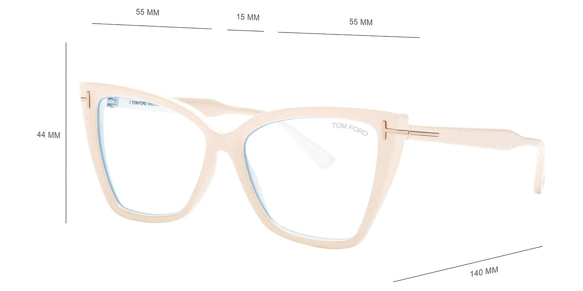 Tom Ford® FT5844-B FT5844-B 025 55 - 025 - Shiny Ivory, t" Logo / Blue Block Lenses" Eyeglasses