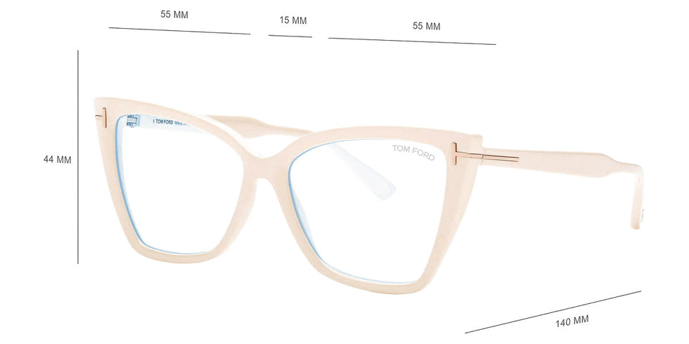 Tom Ford® FT5844-B FT5844-B 025 55 - 025 - Shiny Ivory, t" Logo / Blue Block Lenses" Eyeglasses