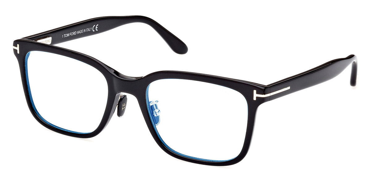 Tom Ford® FT5853-D-B FT5853-D-B 001 55 - 001 - Shiny Black , t" Logo / Blue Block Lenses" Eyeglasses
