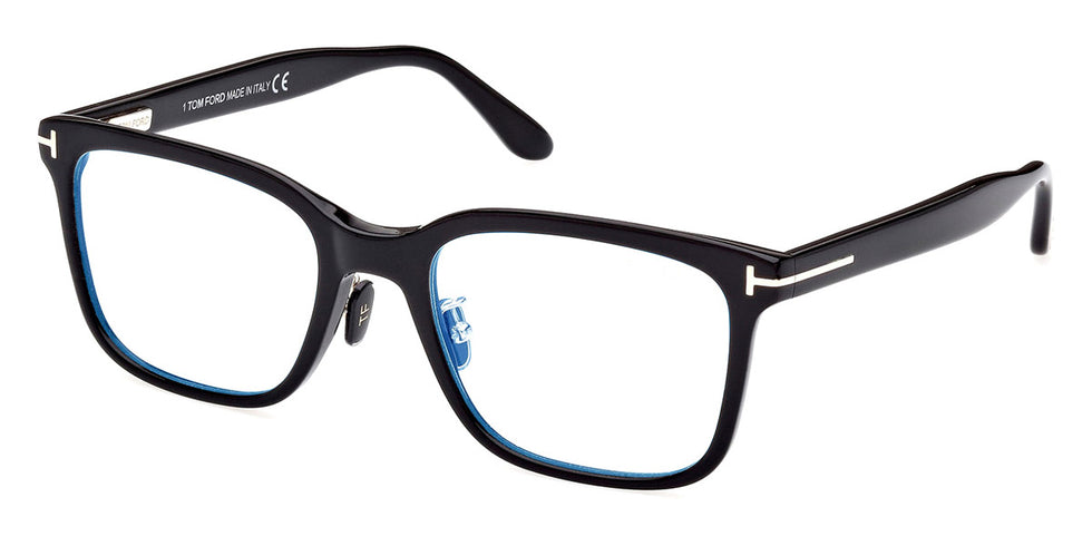 Tom Ford® FT5853-D-B FT5853-D-B 001 55 - 001 - Shiny Black , t" Logo / Blue Block Lenses" Eyeglasses