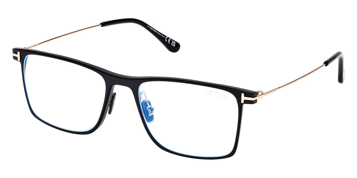 Tom Ford® FT5865-B FT5865-B 002 55 - 002 - Matte Black, Shiny Rose Gold, t" Logo / Blue Block Lenses" Eyeglasses