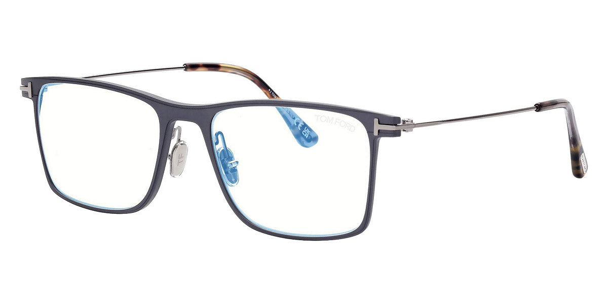 Tom Ford® FT5865-B FT5865-B 013 55 - 013 - Matte Dark Ruthenium, Light Ruthenium, t" Logo / Blue Block Lenses" Eyeglasses
