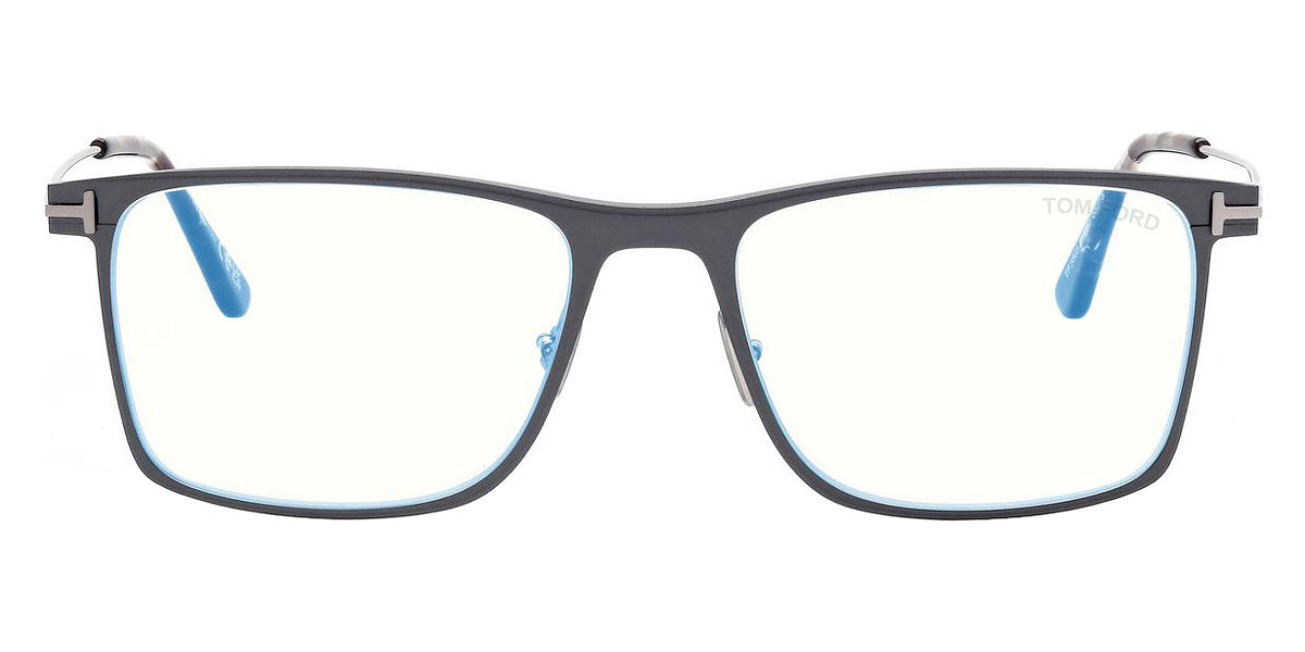 Tom Ford® FT5865-B FT5865-B 020 55 - 020 - Matte Stone Grey, Shiny Light Ruthenium, t" Logo / Blue Block Lenses" Eyeglasses