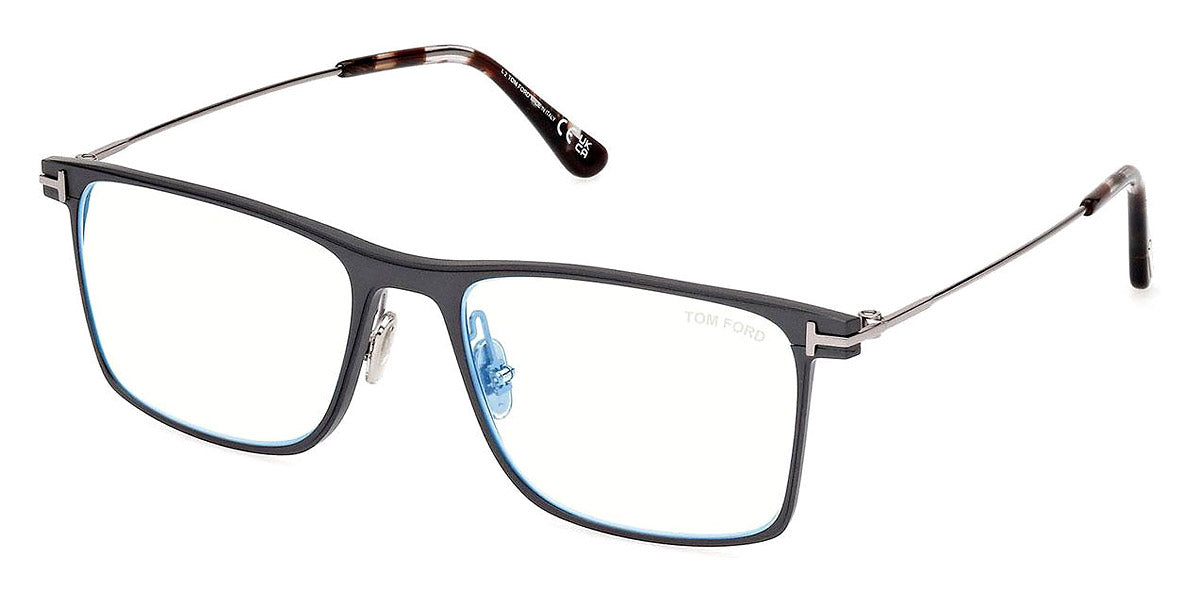 Tom Ford® FT5865-B FT5865-B 020 55 - 020 - Matte Stone Grey, Shiny Light Ruthenium, t" Logo / Blue Block Lenses" Eyeglasses