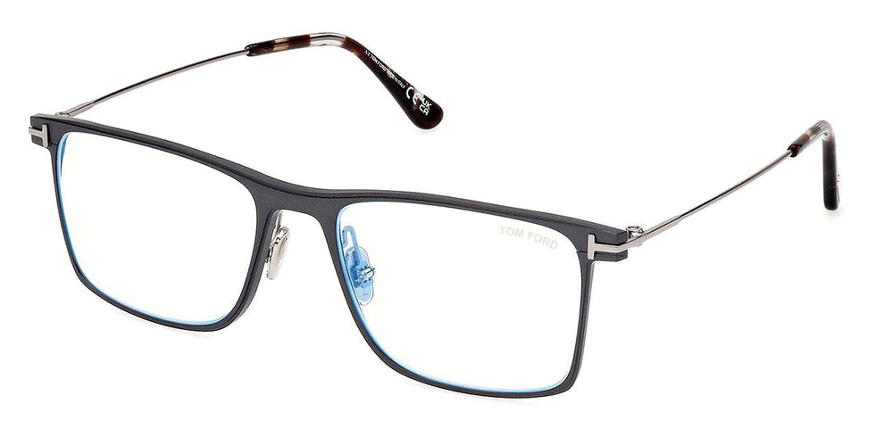 Tom Ford® FT5865-B FT5865-B 020 55 - 020 - Matte Stone Grey, Shiny Light Ruthenium, t" Logo / Blue Block Lenses" Eyeglasses