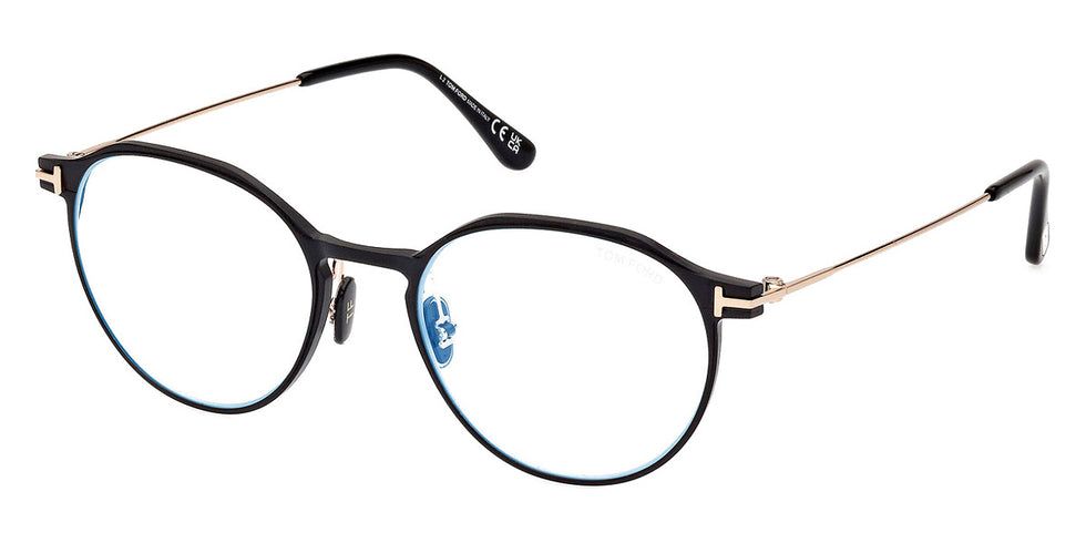 Tom Ford® FT5866-B FT5866-B 002 52 - 002 - Matte Black, Shiny Rose Gold, t" Logo / Blue Block Lenses" Eyeglasses