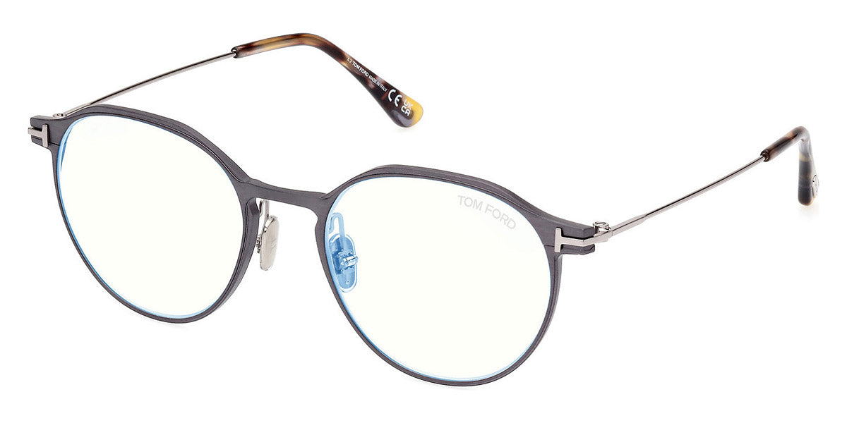 Tom Ford® FT5866-B FT5866-B 013 52 - 013 - Matte Dark Ruthenium, Shiny Grey Havana, t" Logo / Blue Block Lenses" Eyeglasses
