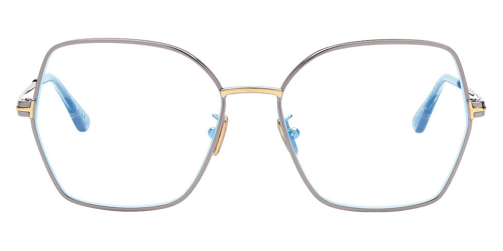 Tom Ford® FT5876-B FT5876-B 014 56 - 014 - Shiny Light Ruthenium, Transparent Amber, t" Logo/ Blue Block Lenses" Eyeglasses