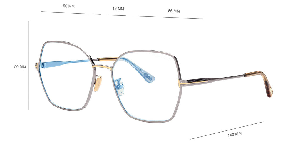 Tom Ford® FT5876-B FT5876-B 014 56 - 014 - Shiny Light Ruthenium, Transparent Amber, t" Logo/ Blue Block Lenses" Eyeglasses
