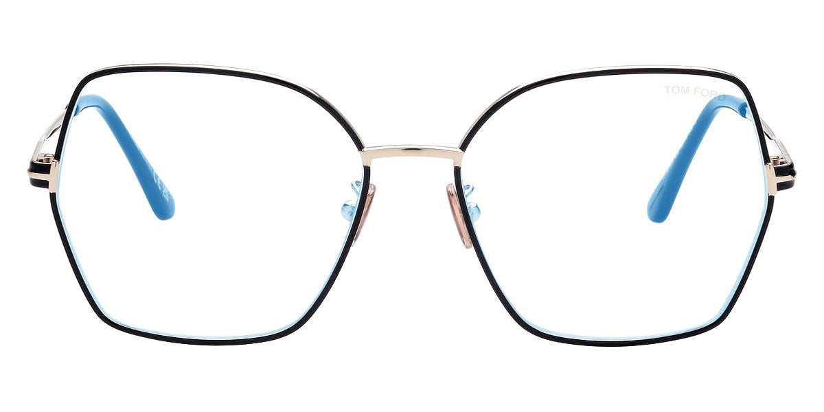 Tom Ford® FT5876-B FT5876-B 032 56 - 032 - Shiny Pale Gold And Black Enamel, Black, t" Logo / Blue Block Lenses" Eyeglasses