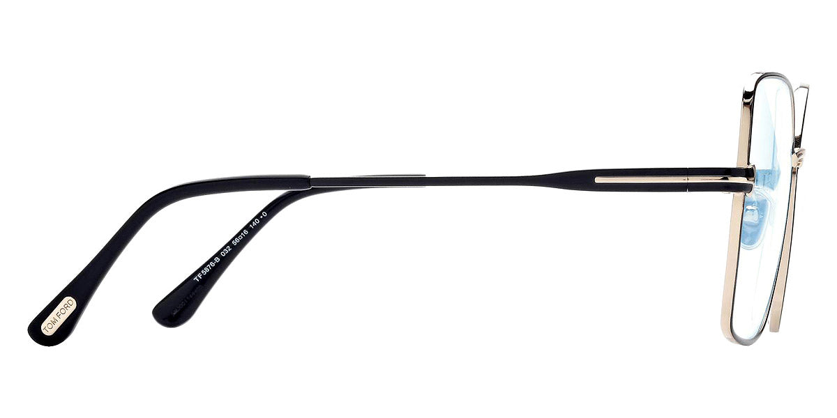 Tom Ford® FT5876-B FT5876-B 032 56 - 032 - Shiny Pale Gold And Black Enamel, Black, t" Logo / Blue Block Lenses" Eyeglasses
