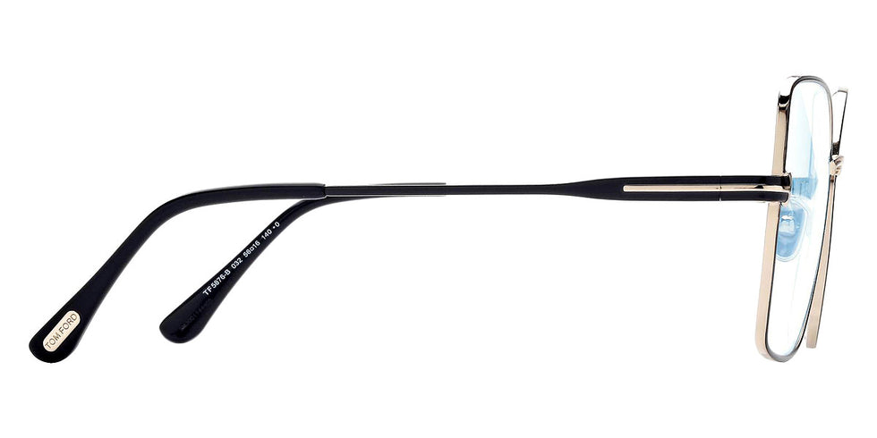 Tom Ford® FT5876-B FT5876-B 032 56 - 032 - Shiny Pale Gold And Black Enamel, Black, t" Logo / Blue Block Lenses" Eyeglasses
