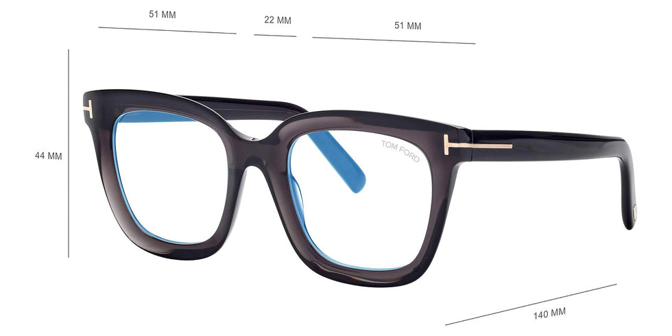 Tom Ford® FT5880-B FT5880-B 020 51 - 020 - Shiny Transparent Grey, t" Logo / Blue Block Lenses" Eyeglasses