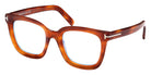 Tom Ford® FT5880-B FT5880-B 053 51 - 053 - Shiny Transparent Amber, t" Logo / Blue Block Lenses" Eyeglasses