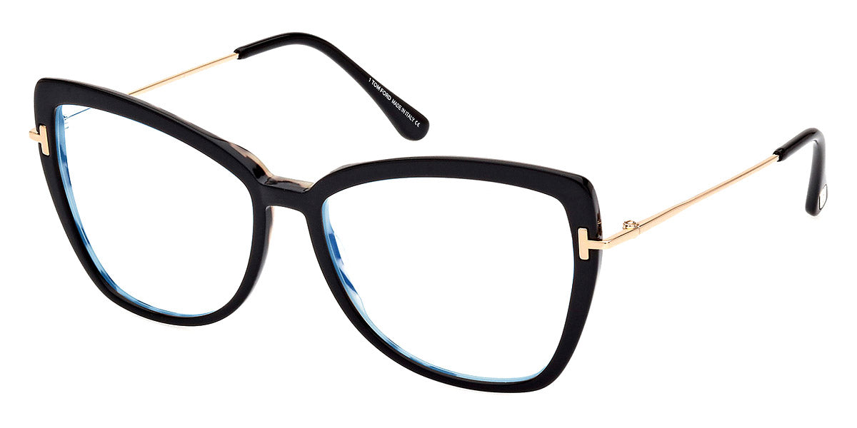 Tom Ford® FT5882-B FT5882-B 005 55 - Shiny Black/Shiny Pale Gold/T Logo Eyeglasses
