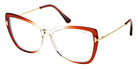 Tom Ford® FT5882-B FT5882-B 044 55 - 044 - Shiny Transp Orange & Crystal, Deep Gold, t" Logo / Blue Block Lenses" Eyeglasses