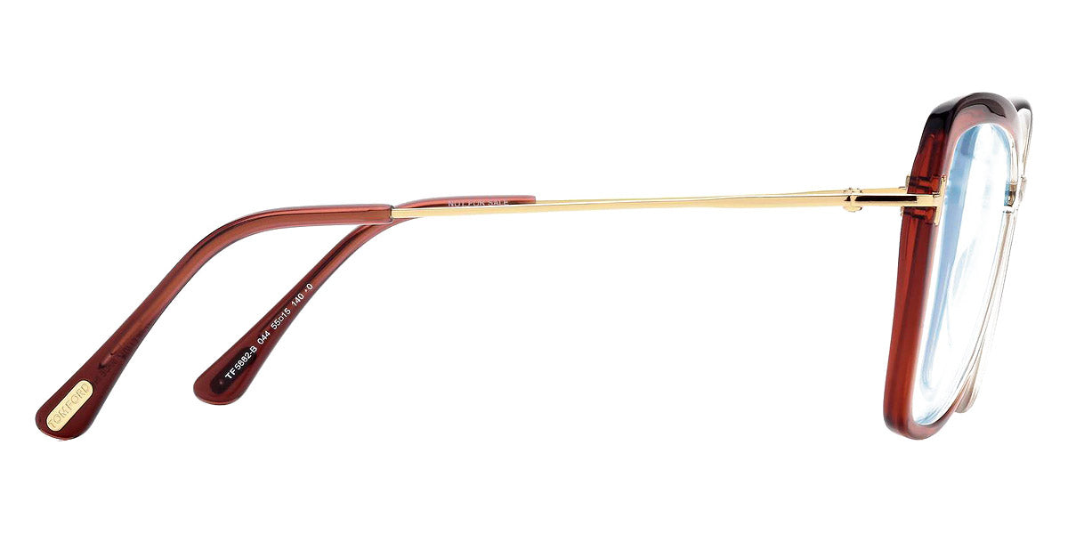 Tom Ford® FT5882-B FT5882-B 044 55 - 044 - Shiny Transp Orange & Crystal, Deep Gold, t" Logo / Blue Block Lenses" Eyeglasses