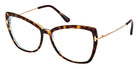 Tom Ford® FT5882-B FT5882-B 056 55 - 056 - Shiny Dark Havana, Shiny Deep Gold, t" Logo / Blue Block Lenses" Eyeglasses