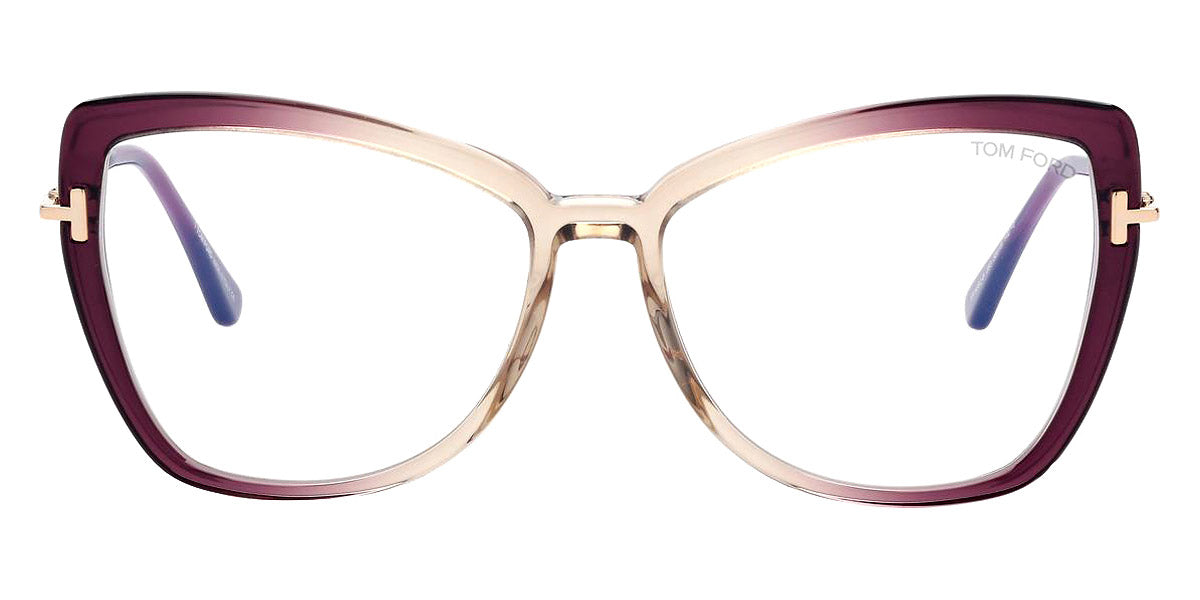 Tom Ford® FT5882-B FT5882-B 083 55 - 083 - Shiny Transp Violet & Beige, Pale Gold, t" Logo / Blue Block Lenses" Eyeglasses