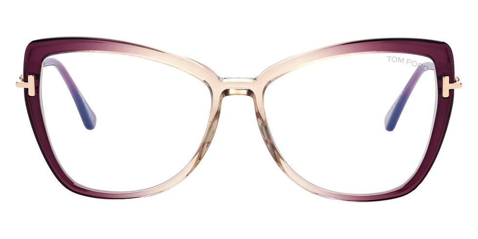 Tom Ford® FT5882-B FT5882-B 083 55 - 083 - Shiny Transp Violet & Beige, Pale Gold, t" Logo / Blue Block Lenses" Eyeglasses