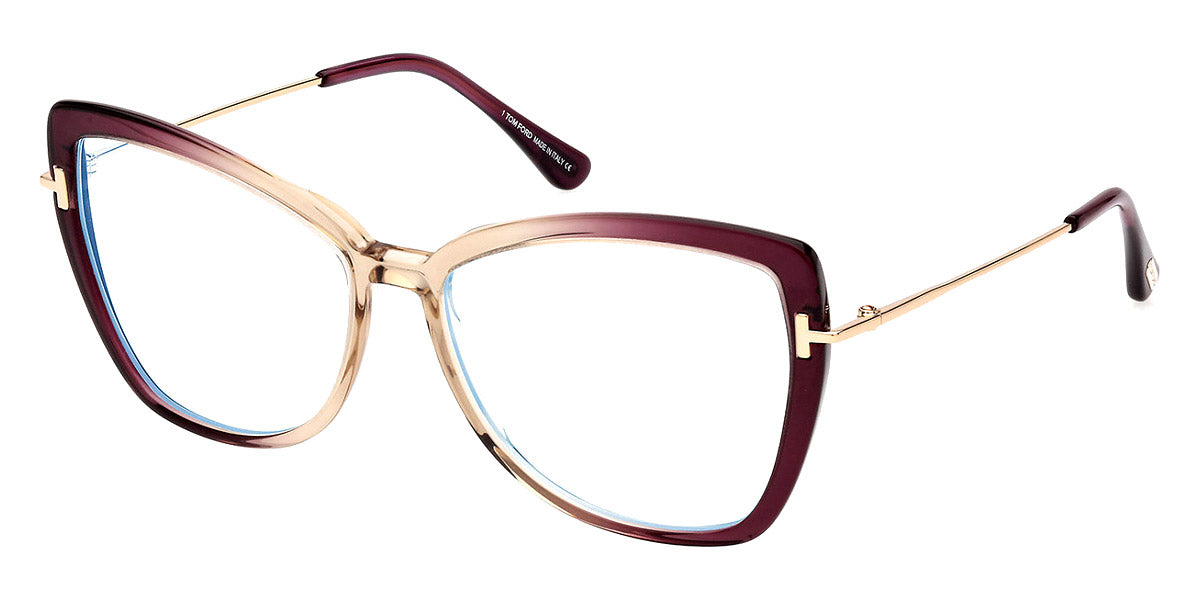 Tom Ford® FT5882-B FT5882-B 083 55 - 083 - Shiny Transp Violet & Beige, Pale Gold, t" Logo / Blue Block Lenses" Eyeglasses