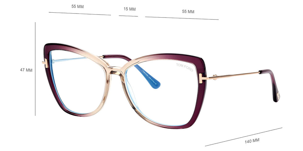 Tom Ford® FT5882-B FT5882-B 083 55 - 083 - Shiny Transp Violet & Beige, Pale Gold, t" Logo / Blue Block Lenses" Eyeglasses