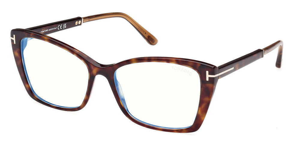 Tom Ford® FT5893-B FT5893-B 052 55 - 052 - Classic Dark Havana, Shiny Rose Gold, t" Logo / Blue Block Lenses" Eyeglasses