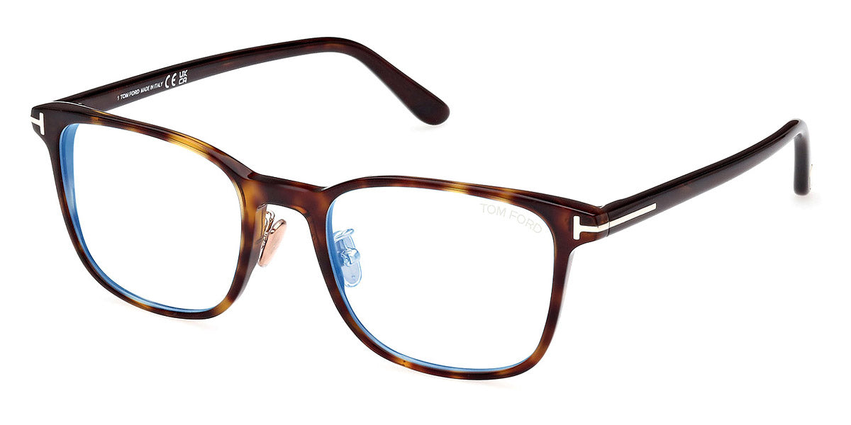 Tom Ford® FT5925-D-B FT5925-D-B 052 52 - 052 - Classic Dark Havana, Shiny Rose Gold, t" Logo / Blue Block Lenses" Eyeglasses