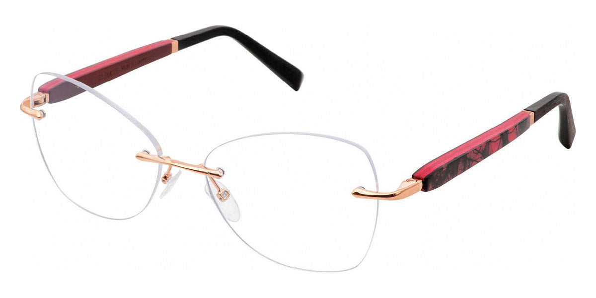 Gold & Wood® LUNA G&W LUNA 02 54 - 02 - Shiny Rose Gold/Black Washiwood/Fuchsia Curly Maple/Burgundy Bolivar Eyeglasses